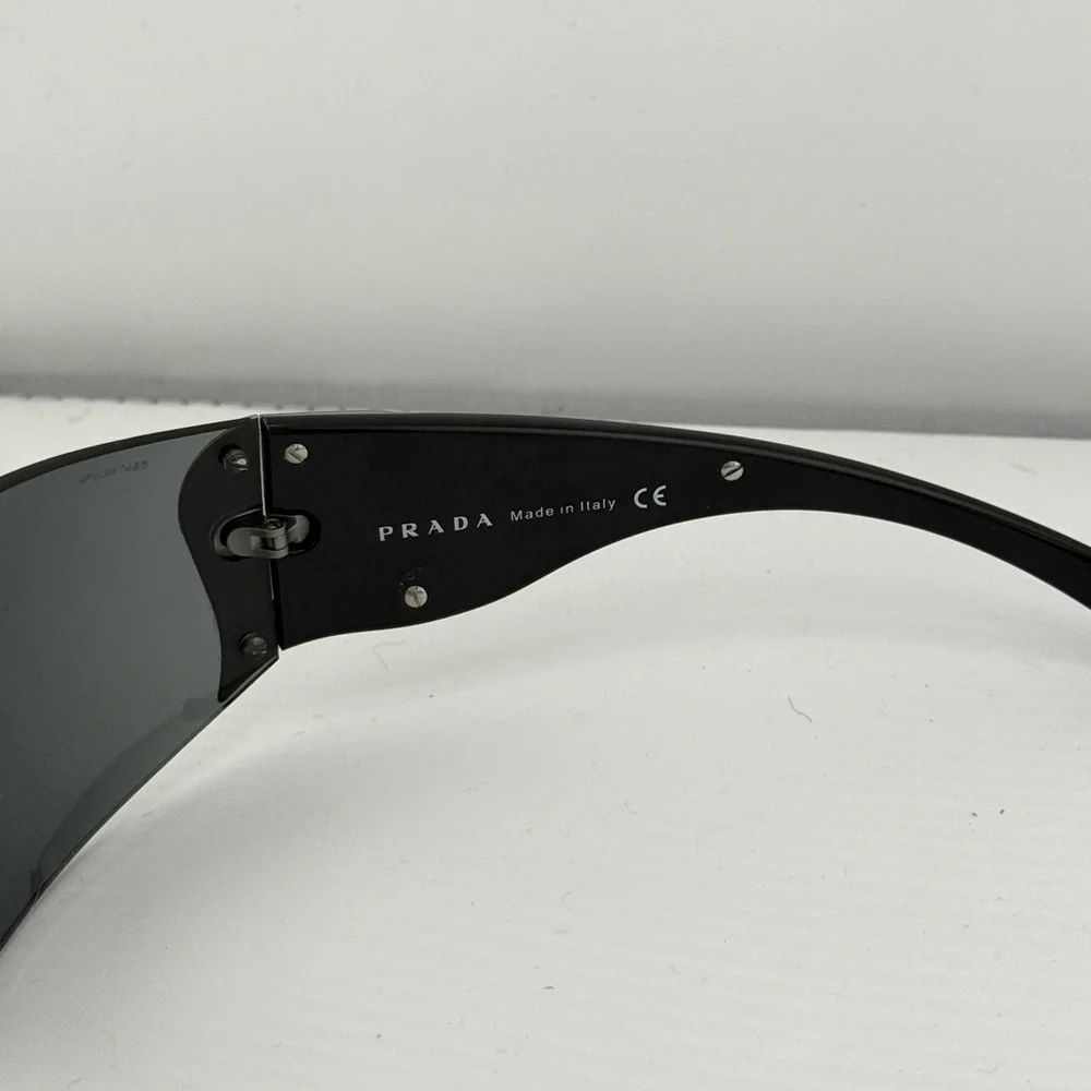 Prada Black Spr51g Shield Sunglasses with Silver Swirl Detail - Picture 8 of 13